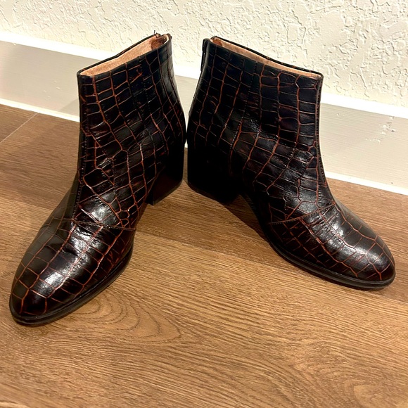 Anthropologie Seychelles Floodplain Booties Brown Ankle Boots Crocodile Size 7 - Picture 2 of 13